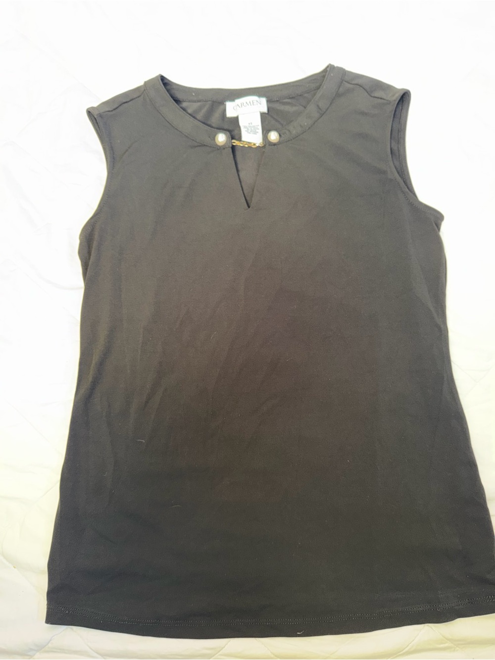 Carmen Marc Valvo Black Sleeveless Tank with Gold Accent